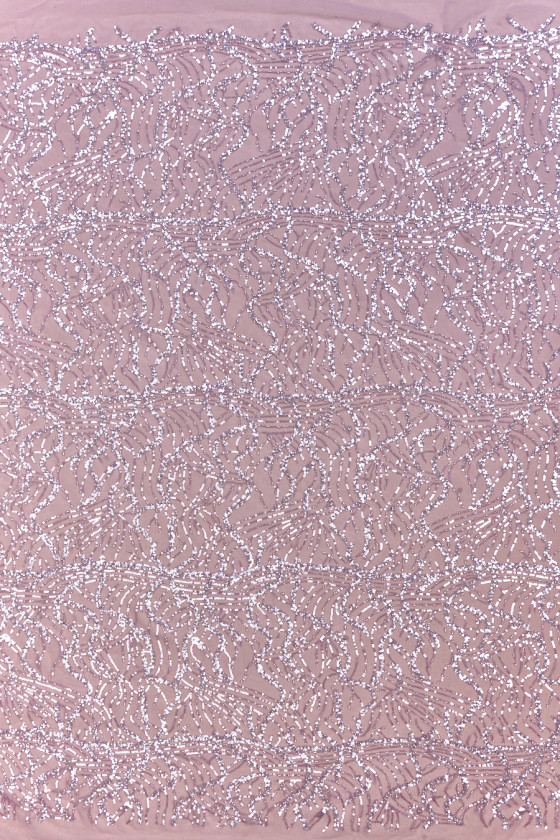 Tulle with sequins and beads lilac COUPON 140cm