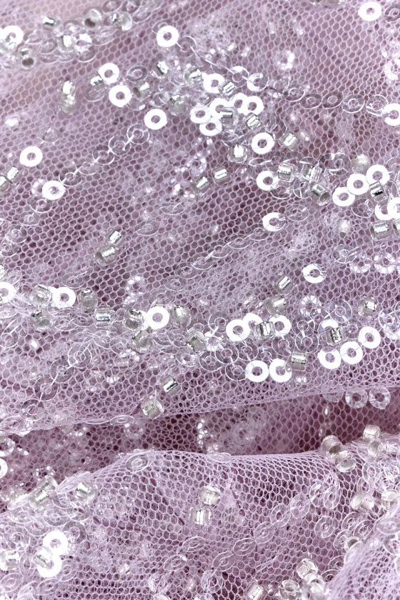 Tüll mit Pailletten und Perlen lila COUPON 140cm