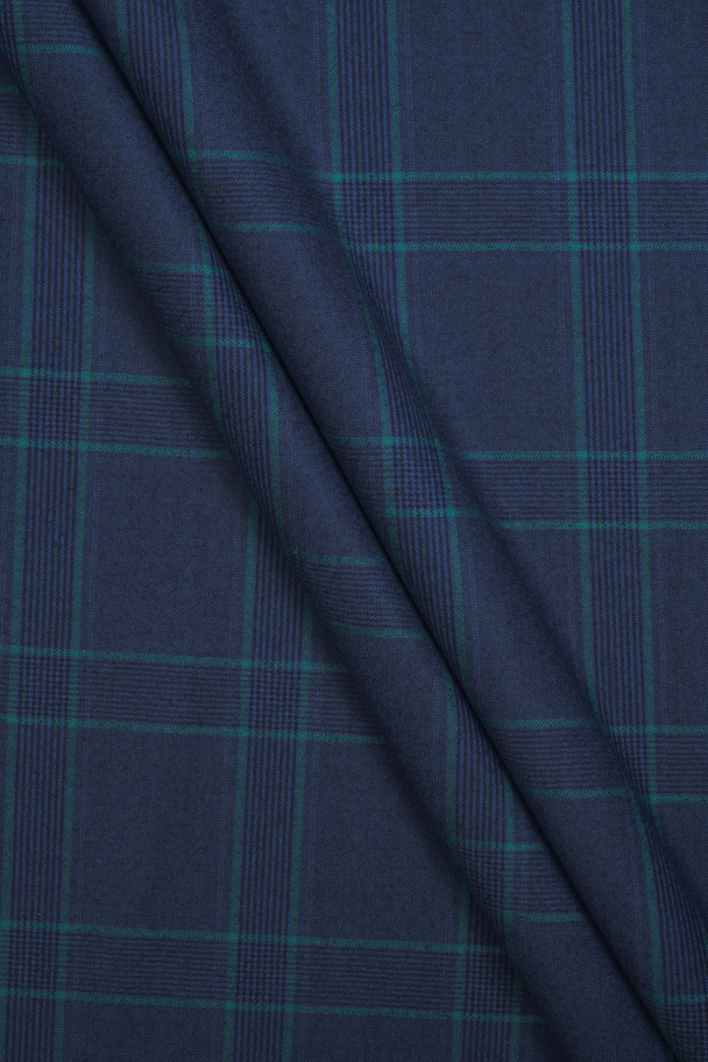 Navyblå uld med ternet mønster
