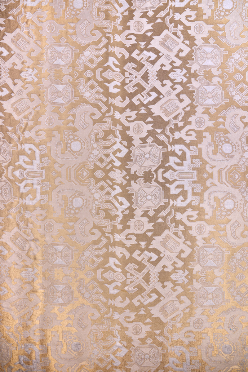 Jedwab żakardowy złoto Azteków KUPON 150cm