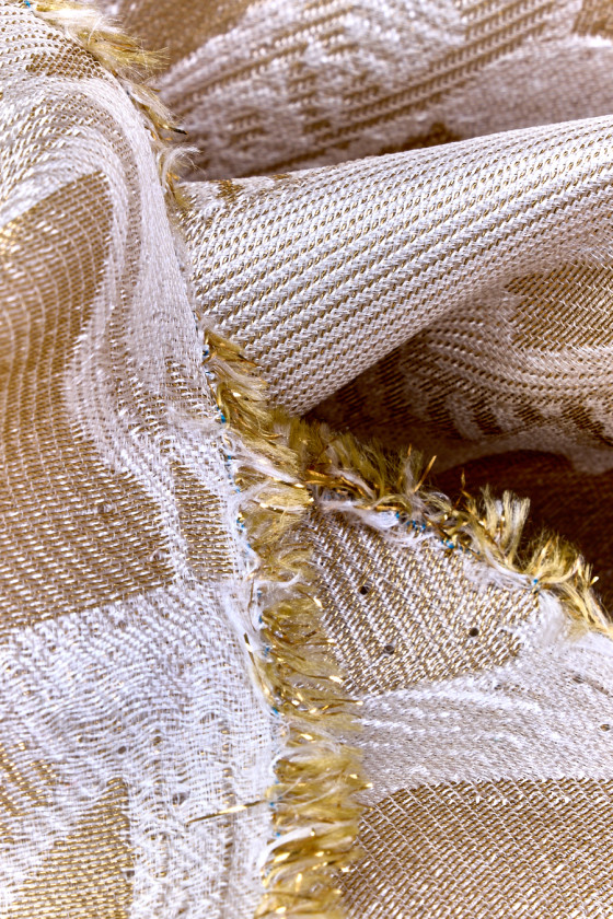 Jedwab żakardowy złoto Azteków KUPON 150cm