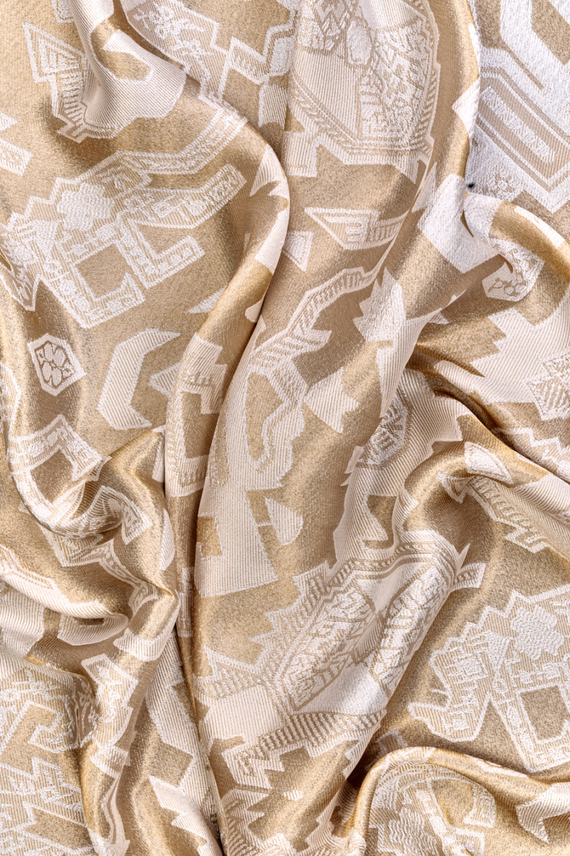 Jedwab żakardowy złoto Azteków KUPON 150cm