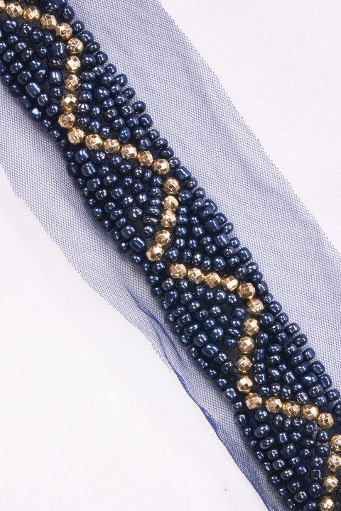 Ribbon with pearls navy blue