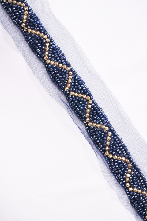 Ribbon with pearls navy blue