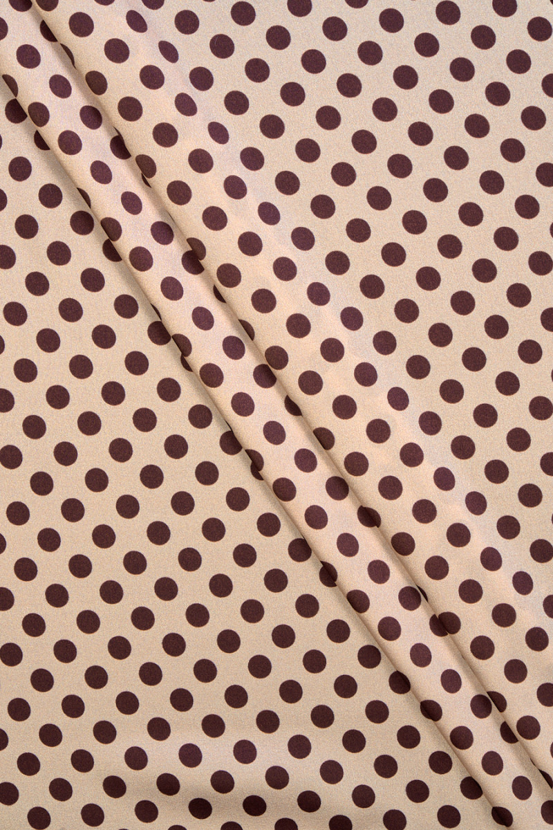 Beige silk satin with brown polka dots
