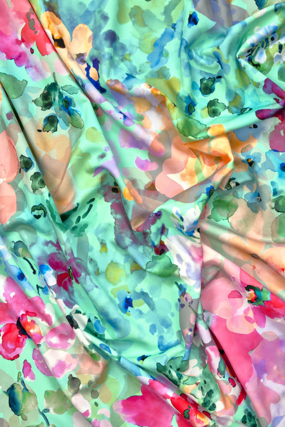 Viscose gebreide stof met kleurrijke bloemen