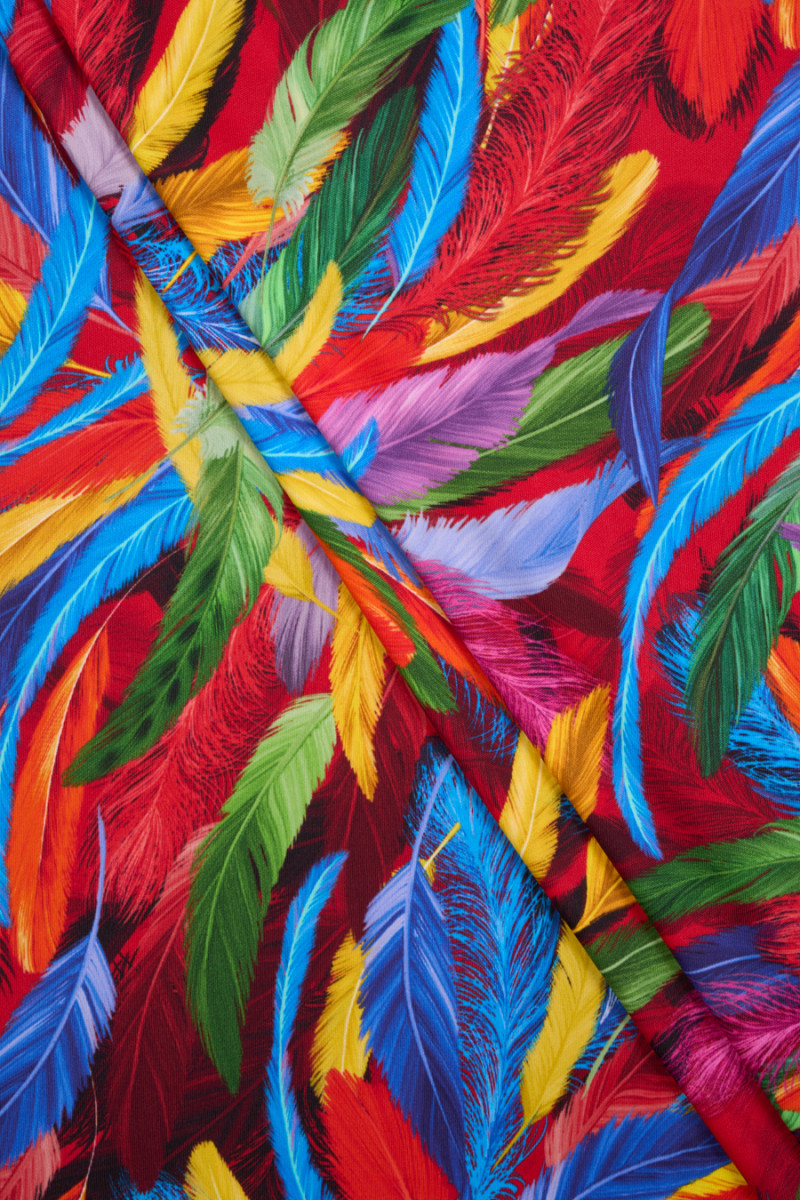 Tela de punto de viscosa plumas de colores