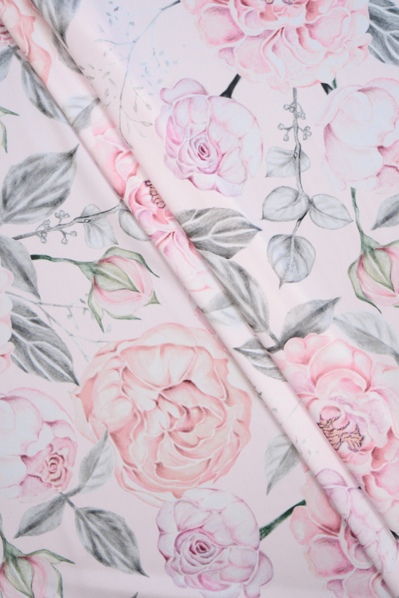 Polyester satin in rose peonies
