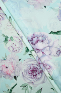 Raso di poliestere in peonie turchesi