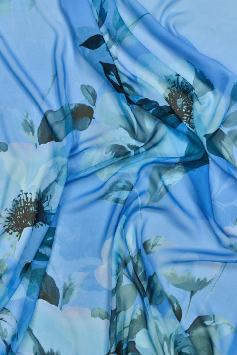 Silk chiffon blue flowers