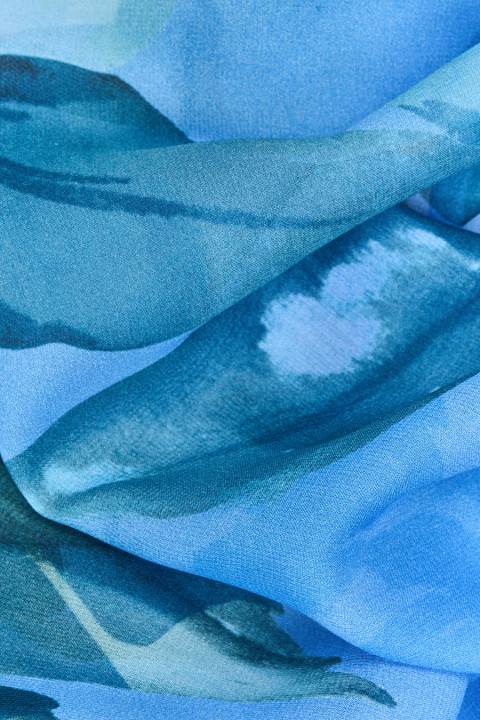 Silk chiffon blue flowers