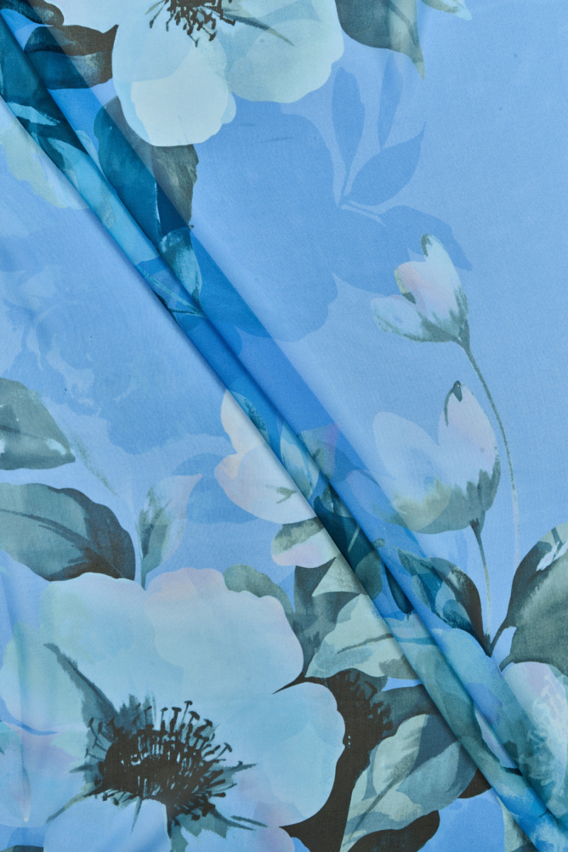 Silk chiffon blue flowers