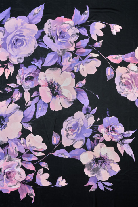 Silk chiffon purple flowers COUPON 140cm