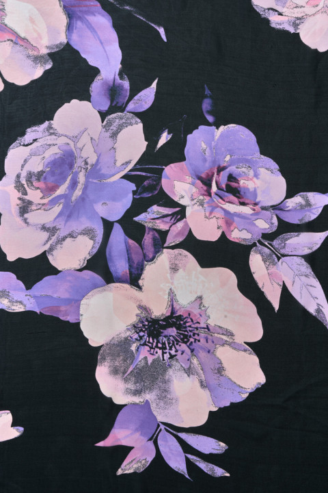 Silk chiffon purple flowers COUPON 140cm