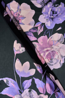 Silk chiffon purple flowers COUPON 140cm