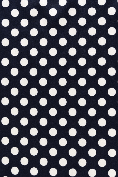 Navy blue silk satin with white polka dots