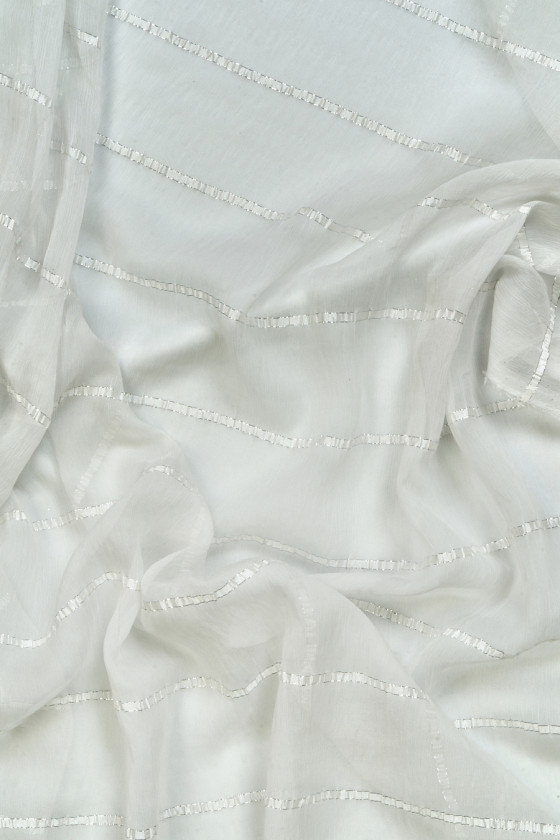 Mousseline de soie rayée blanc cassé