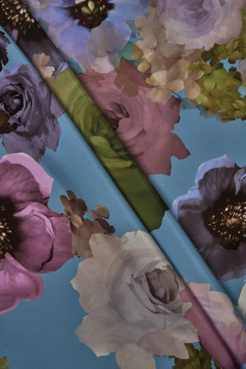 Satyna jedwabna pastelowe kwiaty KUPON 130cm