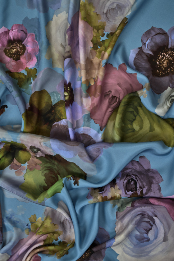 Satyna jedwabna pastelowe kwiaty KUPON 130cm