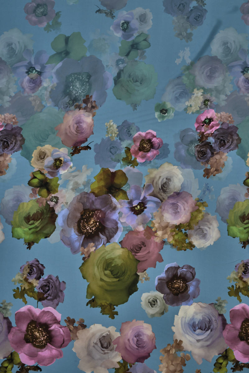 Satyna jedwabna pastelowe kwiaty KUPON 130cm