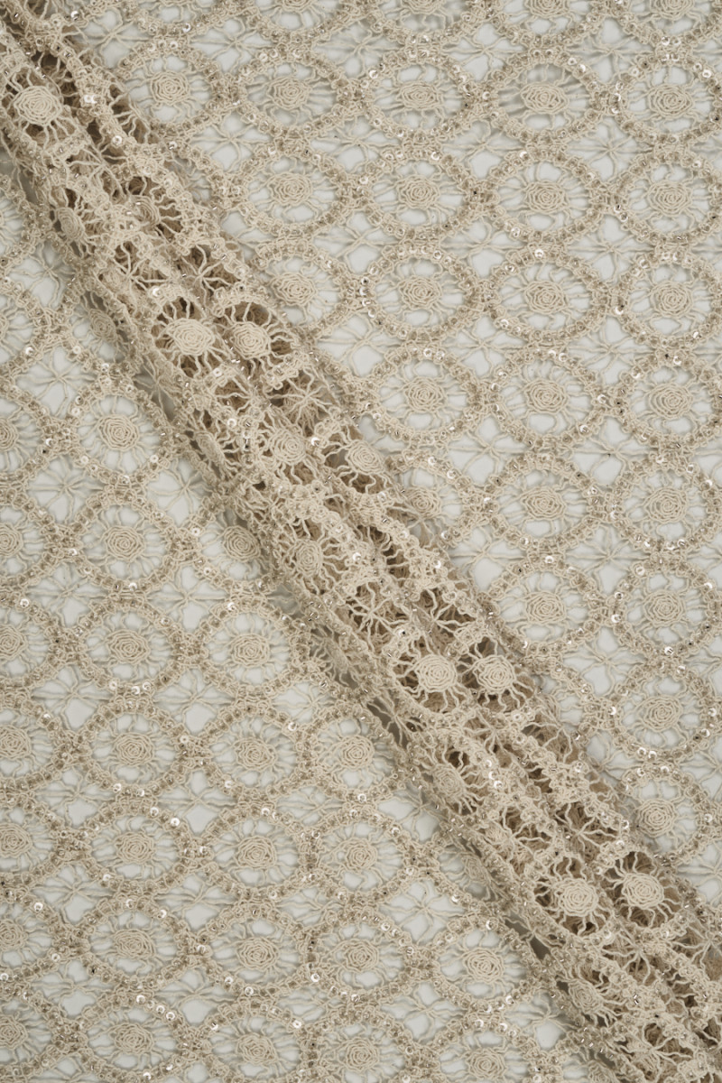 Openwork lace with beads beige