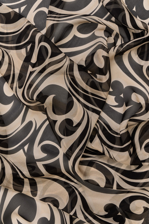 Viscose chiffon met zijde zwart