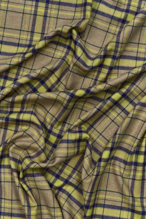 Polycotton teplá béžová s fialovou kostkou