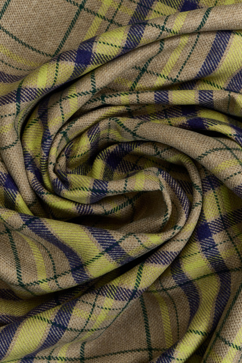 Polycotton teplá béžová s fialovou kostkou