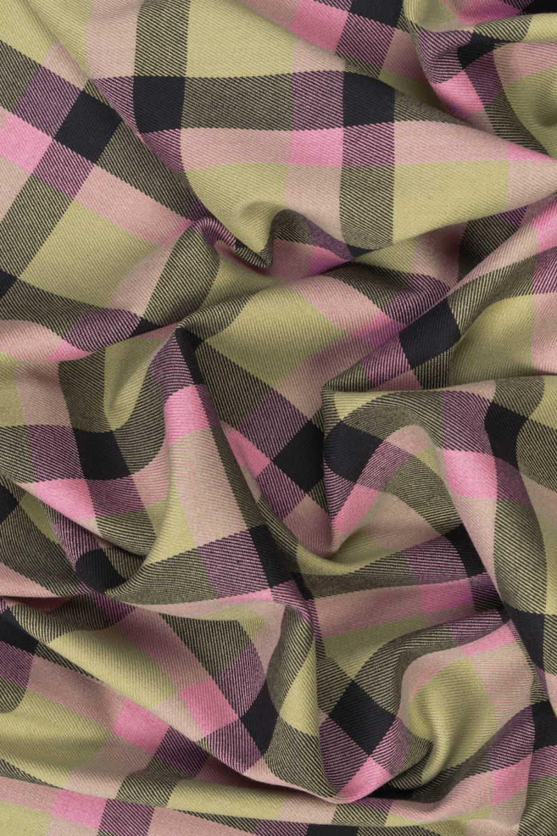 Kockovaná polyviskóza ružovo-zelená