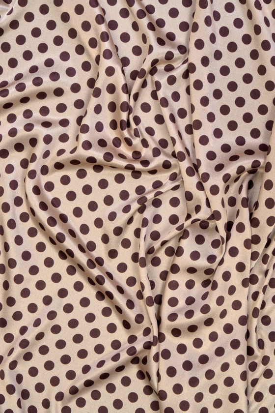 Satyna jedwabna beżowa w brązowe groszki