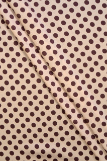 Smėlio spalvos šilko satinas su rudais polka taškais