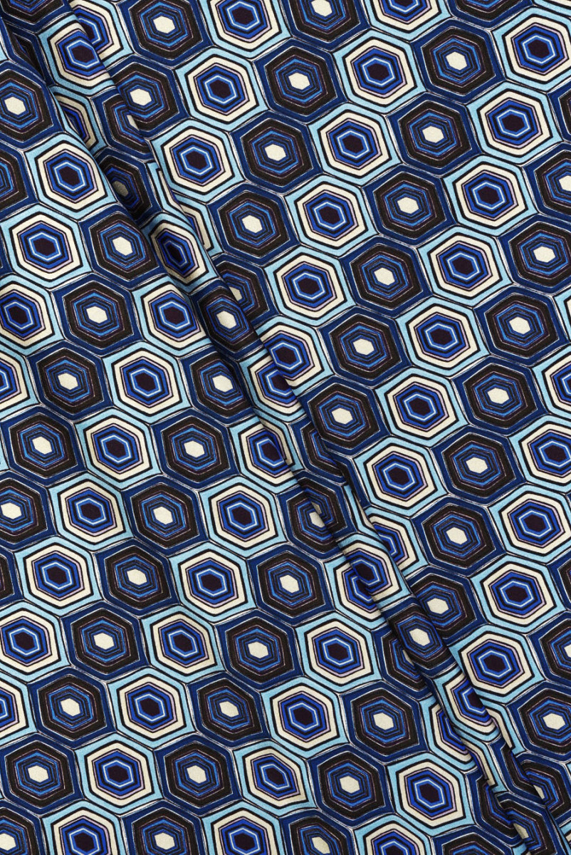 Satin de soie hexagone bleu