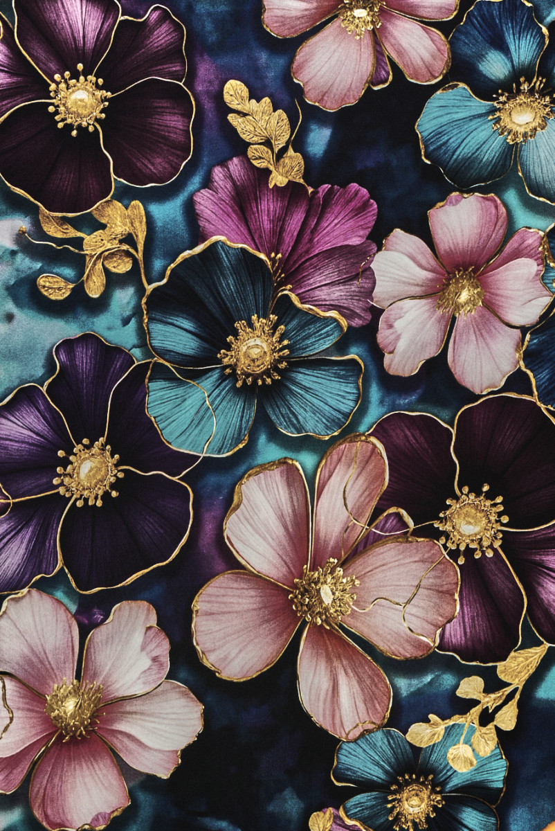 Seidensatin türkisfarbene Blumen