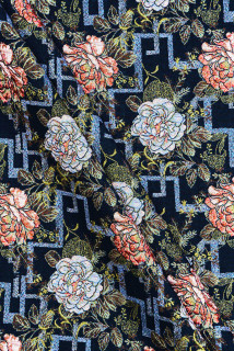 Navy blue jacquard with pastel flowers