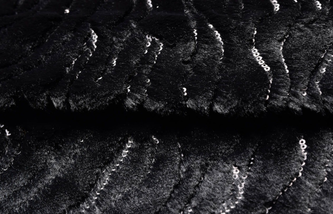 Faux black fur with sequins