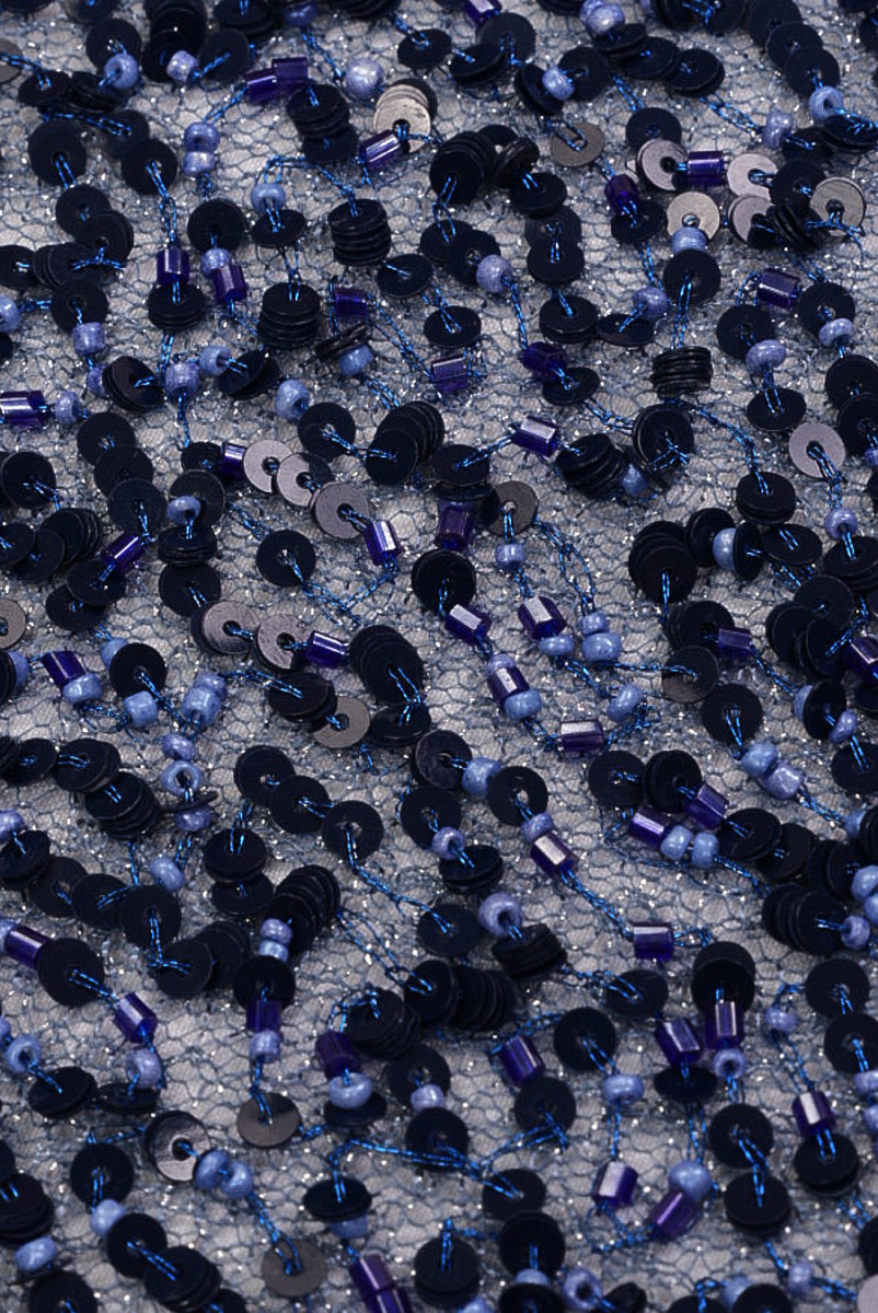 Evening beads with sequins navy blue COUPON 100cm