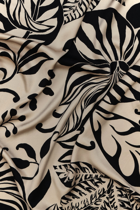 Beige viscose with black flowers