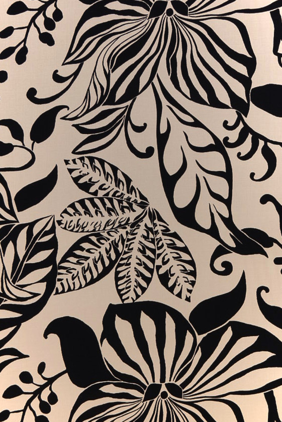 Beige Viskose mit schwarzen Blumen