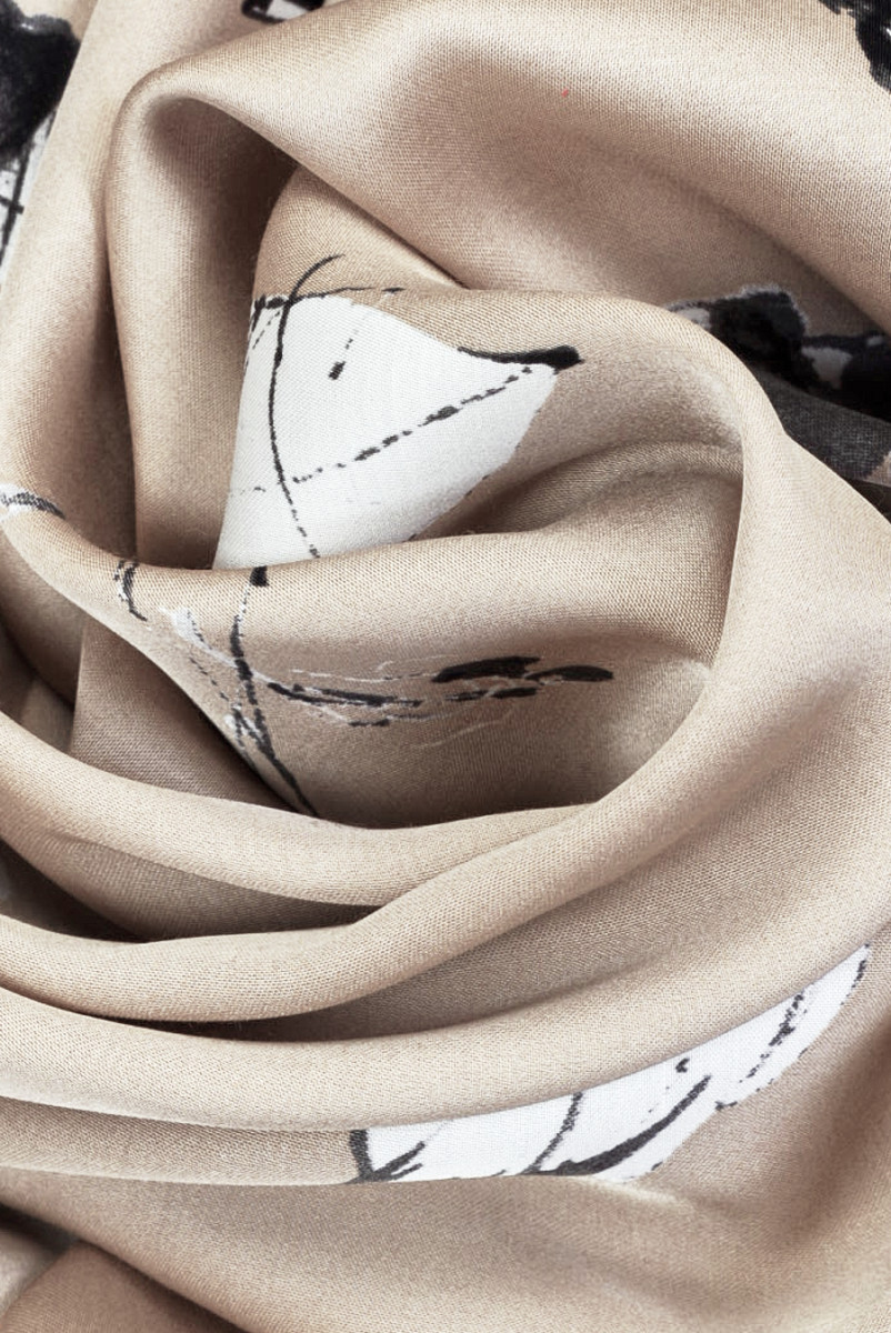 Viscose satin beige with flowers