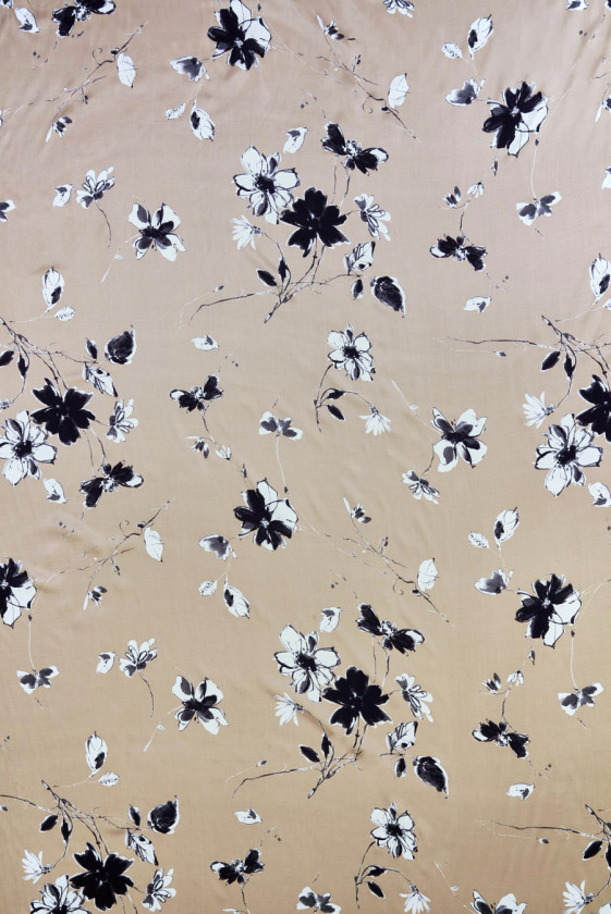 Viscose satin beige with flowers