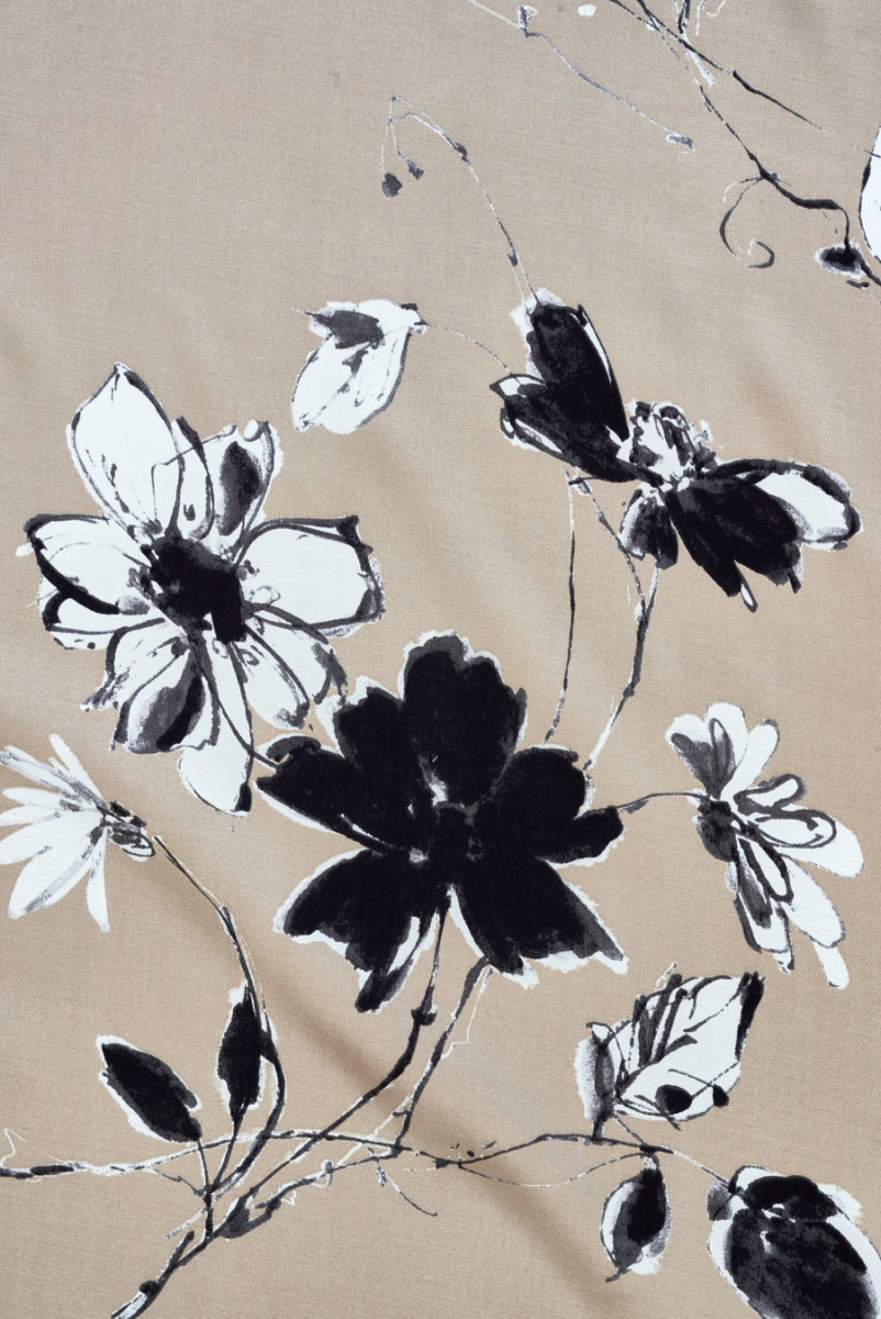 Viscose satin beige with flowers