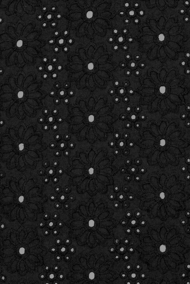 Baumwollstickerei Richelieu Blumen schwarz