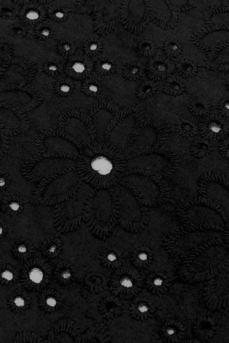 Baumwollstickerei Richelieu Blumen schwarz