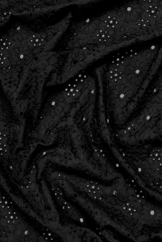 Baumwollstickerei Richelieu Blumen schwarz