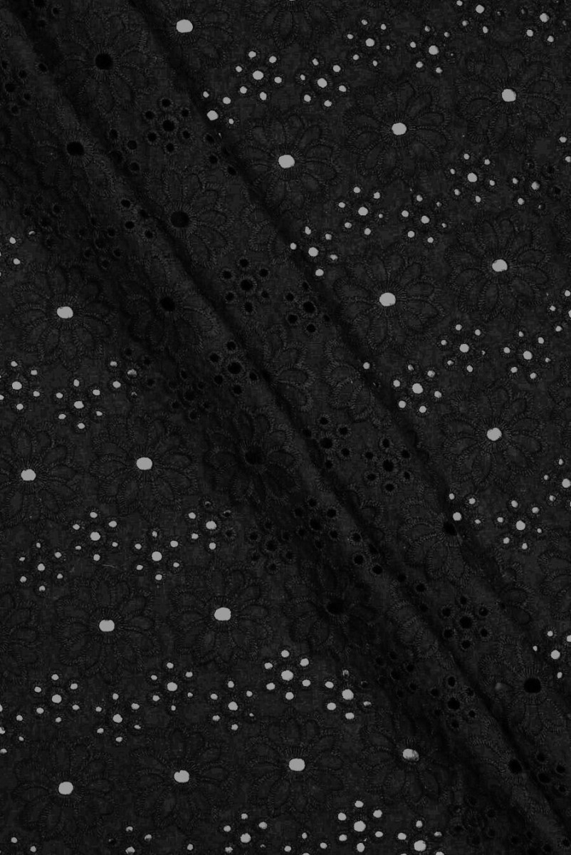 Cotton embroidery Richelieu flowers black