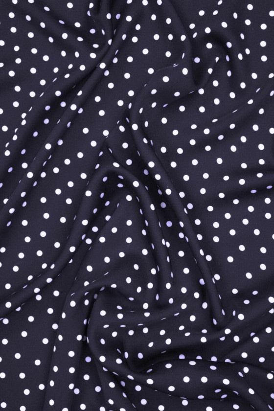Navy blue viscose with polka dots