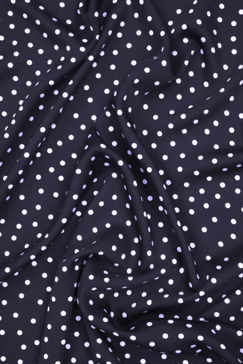 Navy blue viscose with polka dots