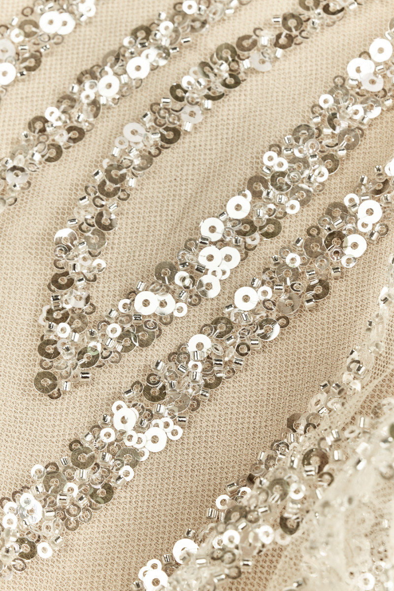 Champagne tulle with sequins and beads coupon 100 cm