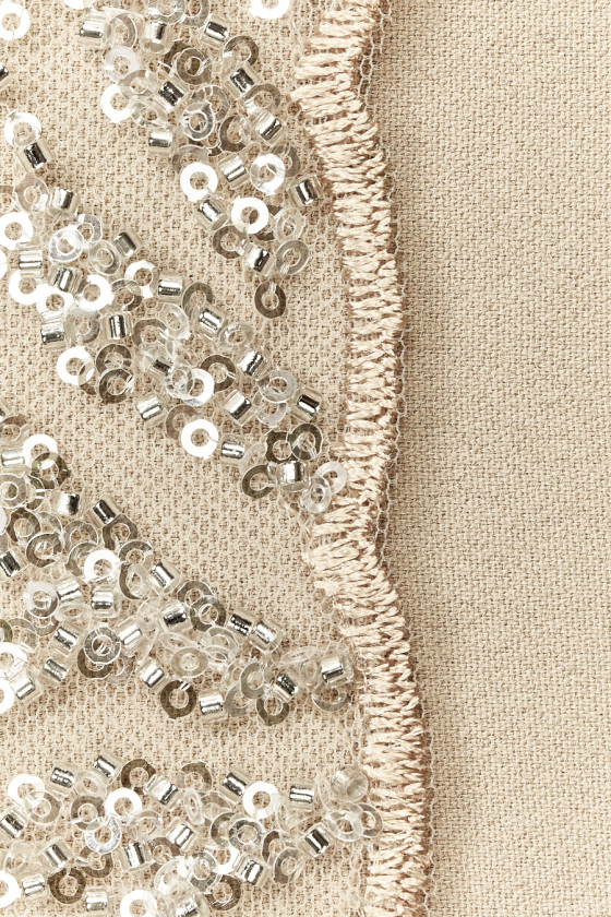 Champagne tulle with sequins and beads coupon 100 cm