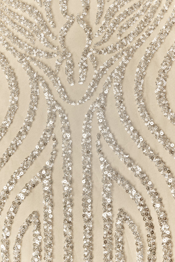 Champagne tulle with sequins and beads coupon 100 cm